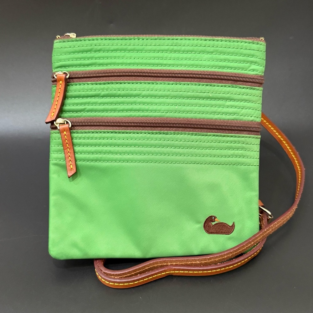 DOONEY & BOURKE North South Triple Zip Green Nylon Embroidered Duck Crossbody